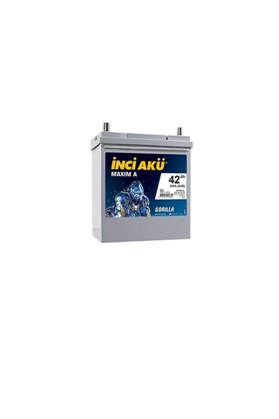 12V 42 Ah  İnci̇ Akü 360 En  Maxim A Gorilla İnce Kutup Honda