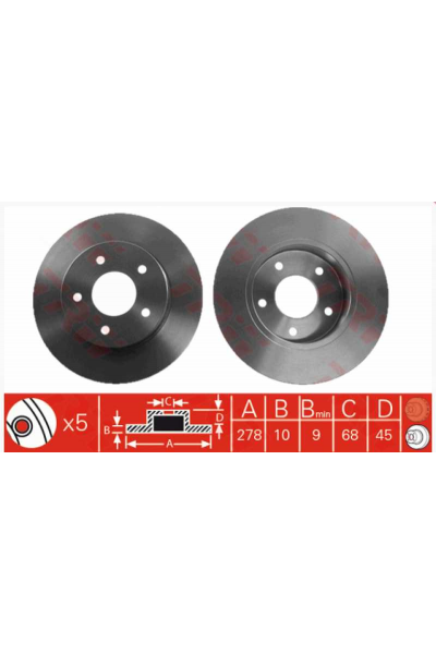 Ni̇ssan Pri̇mera  Almera  Arka Fren Di̇sk 278Mm 00- 2002- P12Nı