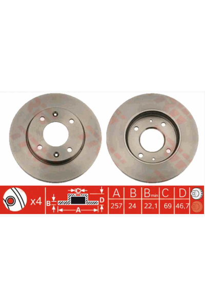 Elantra Matri̇x Magenti̇s Ön Fren Di̇sk 257Mm 1.5 01-