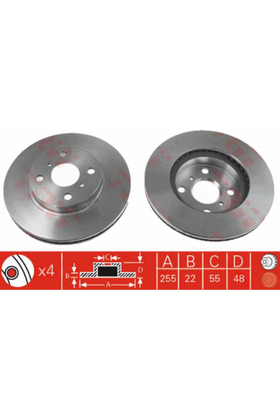 Toyota Corolla Ön Fren Di̇sk 255Mm Ae101 95-01 Enjeksi̇yonlu